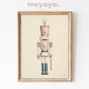 Pink Christmas Nutcracker Print, Nursery Christmas Decor, Pink Preppy Art, Minimalist Nutcracker Art, Holiday Wall Art, Pastel Nutcracker.