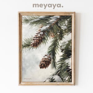 Vintage Pine Tree Print, Winter Painting, Holiday Wall Art, Farmhouse Christmas Decor, Pine Tree Painting, Cottagecore Decor, Aesthetic Art.