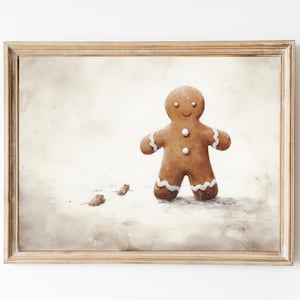 Gingerbread Man Print, Vintage Christmas Painting, Gingerman Print, Neutral Holiday Decor, Christmas Printable, Xmas Decor, Aesthetic Print.