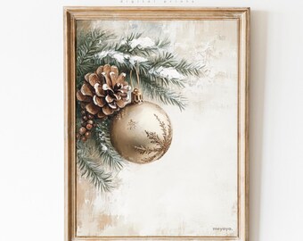 Vintage Christmas Ornament Print: Gold Holiday Tree Art (Digital Download)