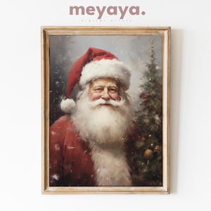 Vintage Santa Claus Print, Rustic Classic Santa Portrait, Holiday Painting, Winter Christmas, Seasonal Wall Art, Neutral Christmas Print.