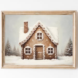 Gingerbread House Oil Painting: Vintage Christmas Art Print (Digital Download)