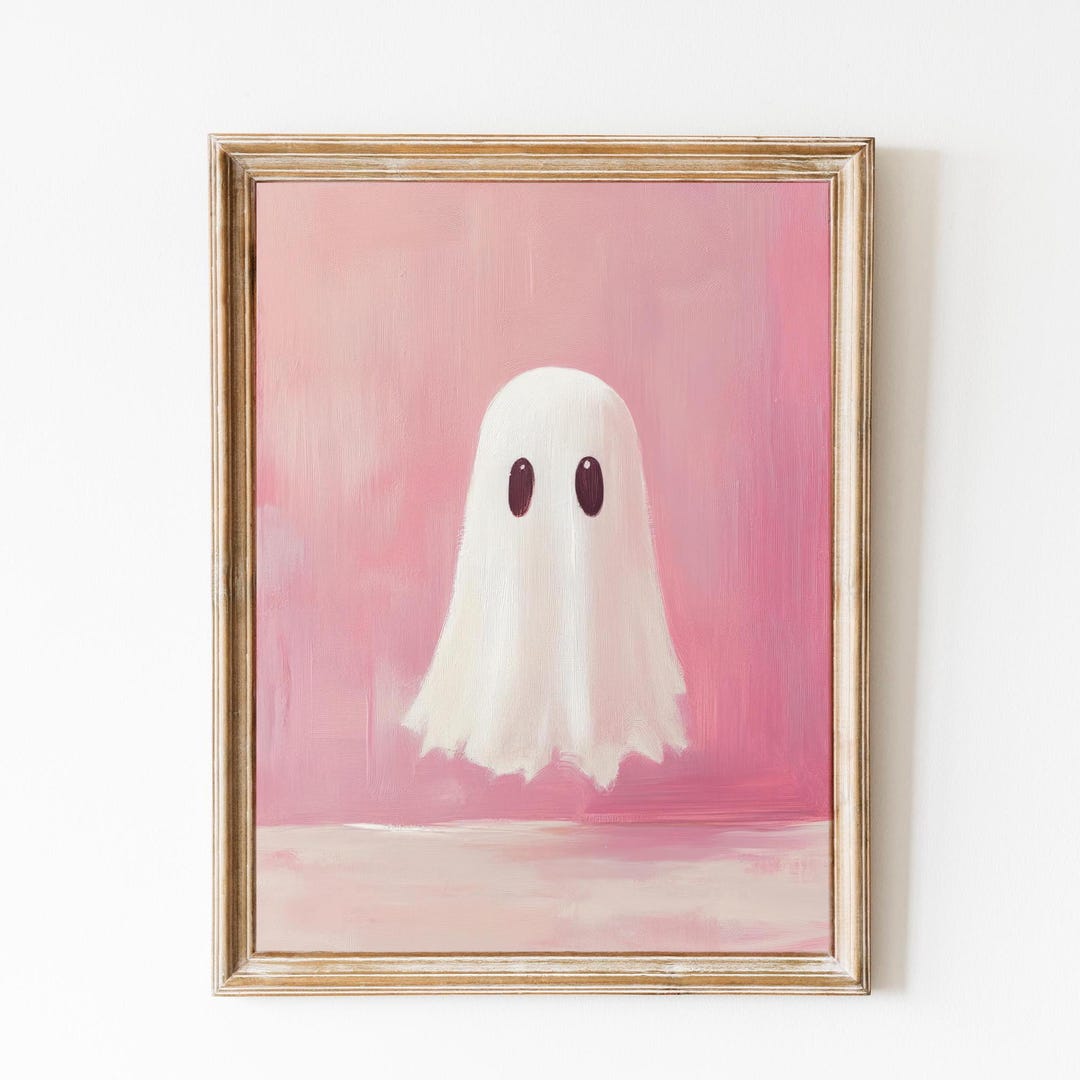 Pink Halloween Cute Ghost Print Coquette Halloween Wall Art Nursery ...