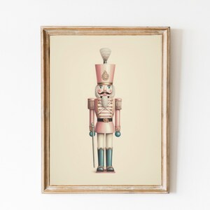 Minimalist Christmas Nutcracker Print, Nursery Pastel Decor, Pink Nutcracker Painting, Xmas Print, Holiday Wall Decor, Pink Christmas Decor.