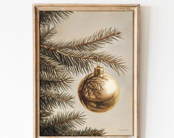 Gold Christmas Ornament Painting: Neutral Holiday Decor (Digital Download)