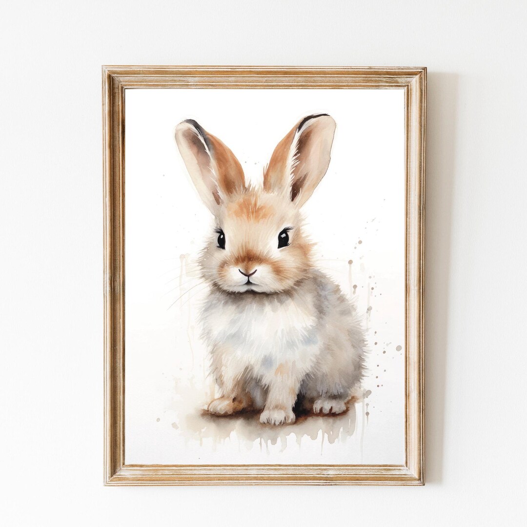 Cute Neutral Rabbit Nursery Bunny Print, Cute Bunny Painting, Baby Shower Gift, Easter ...