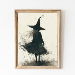 Halloween Witch Print, Witchy Painting, Spooky Witch Decor, Black and White Poster, Halloween Decor, Halloween Print, Neutral Witch Painting