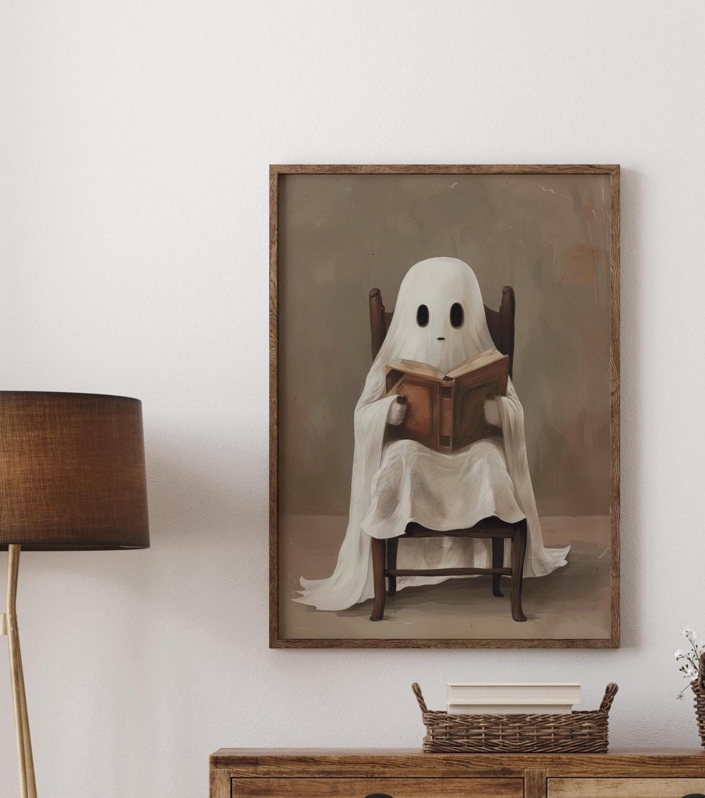 Cute Ghost Reading a Book Print, Halloween Decor, Spooky Wall Art ...