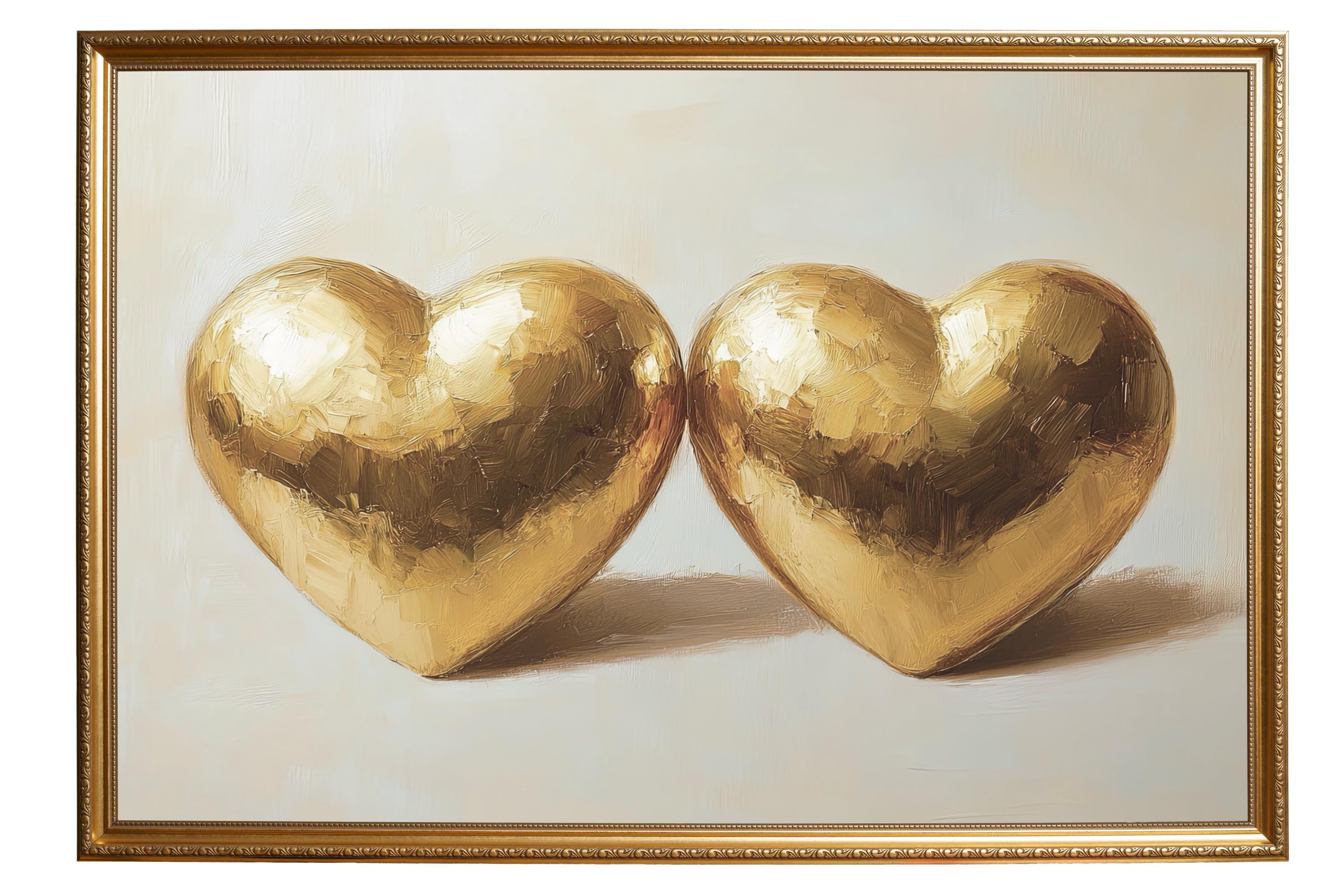 Gold Heart Painting: Vintage Romantic Wall Art, Valentine's Print