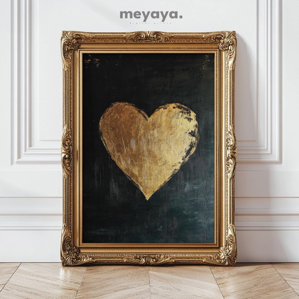 Gold Heart Painting: Vintage Valentines Day Art (digital Print) - Etsy