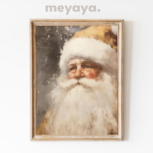 Gold Vintage Santa Print, Neutral Santa Painting, Beige Holiday Decor, Christmas Painting, Winter Print, Still Life Painting, Aesthetic Art.