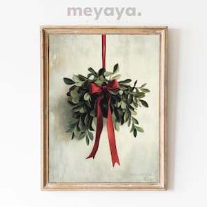 Vintage Mistletoe Christmas Print: Boho Holiday Decor, Festive Winter Wall Art (Digital Download)