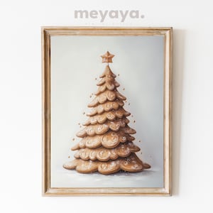 Gingerbread Christmas Tree Print, Vintage Painting, Christmas Decor, Gingerbread Painting, Holiday Wall Decor, Trendy Christmas, Xmas Print.
