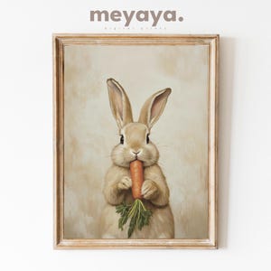 Easter Bunny Carrot Painting: Cottagecore Nursery Print, Spring Wall Art (Digital Download)