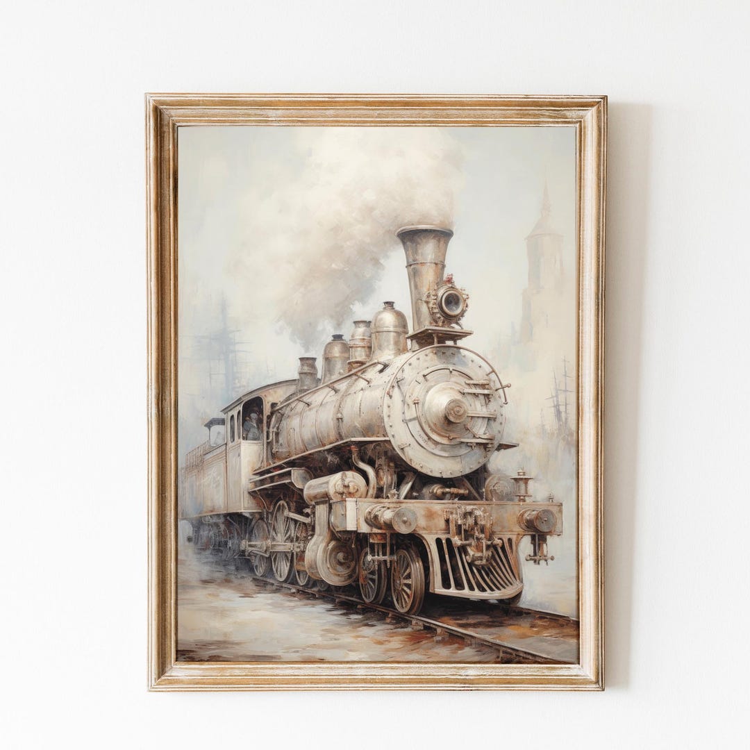 Vintage Locomotive Print, Antique Train Wall Art, Rustic Engine ...