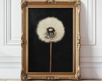 Dark Academia Dandelion Art Print: Moody Cottagecore Decor, Botanical Painting (Digital Download PRINTABLE)