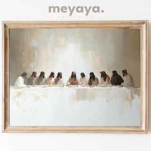 Printable The Last Supper Painting, Jesus Wall Art, Modern Christian Artwork, Catholic Bible Wall Art, Jesus Print, Beige Abstract Wall Art,