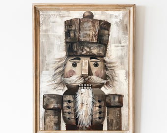 Christmas Nutcracker Print, Classic Christmas Painting, Holiday Festive Decor, Nutcracker Portrait, Digital Download, Neutral Winter Decor.