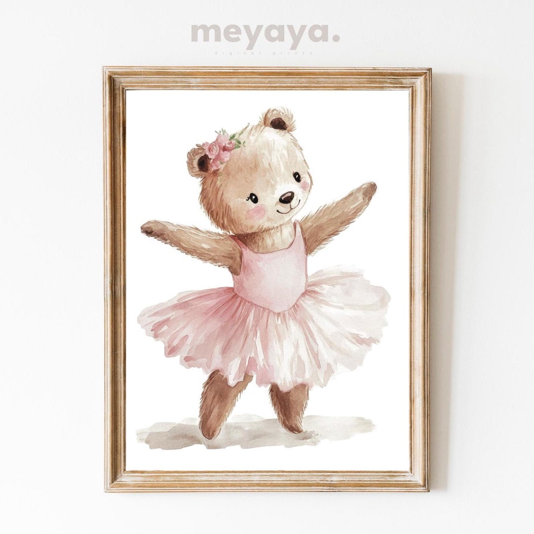 Watercolor Ballerina Teddy Bear Print: Pink Nursery Art (digital ...