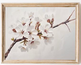 White Cherry Blossom Branch Art Print, Botanical Print, Farmhouse Decor, Spring Cherry Blossom Wall Art, Instant Download, Cottagecore Decor