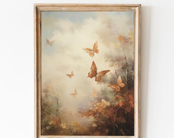 Cuadro de mariposa vintage: Decoración botánica primaveral (Descarga digital)