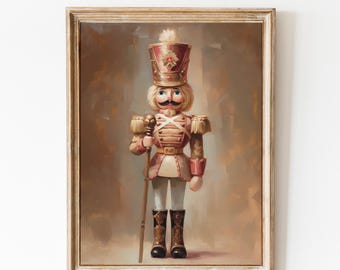 Vintage Christmas Nutcracker Print Holiday Printable Art Farmhouse Decor Nutcracker Oil Painting Wall Art Christmas Home Wall Art Winter Art