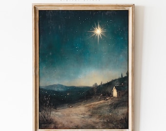 ヴィンテージベツレヘムパール　キリストの降誕スタンド付きレリーフ　クリスマス飾り ヴィンテージのベツレヘムの星のクリスマスプリント：ミニマリストの