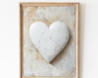 Pintura al óleo de corazón neutro: Arte mural vintage de San Valentín (Descarga digital imprimible)