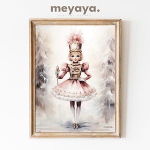 Pink Nutcracker Ballet Print, Ballerina Painting, Watercolor Christmas Artwork, Festive Holiday Decor, Nursery Christmas Print, Kids Xmas.