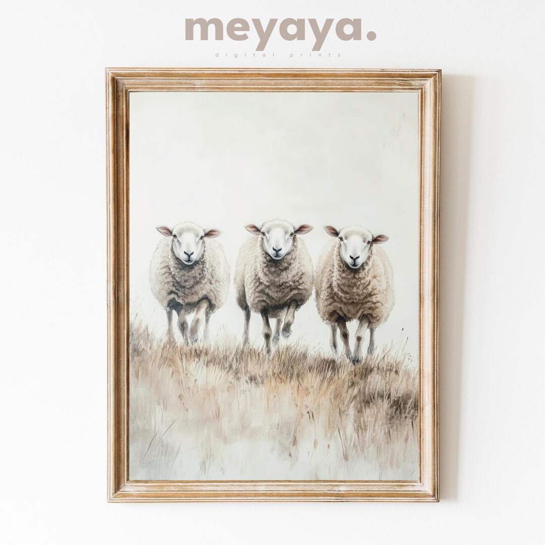 Vintage Sheep Painting, Farmhouse Wall Art, Wild Sheep Rustic Art ...
