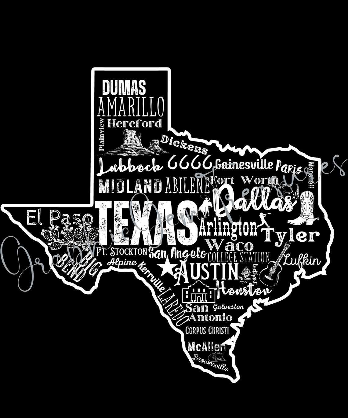 Texas Map With Cities SVG PNG, Texas Cut File - Etsy