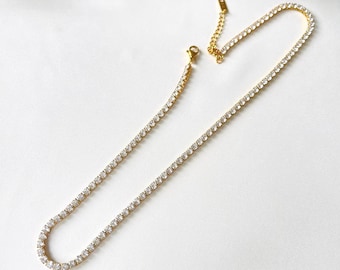 Tennis necklace 18k Gold S.Steel shiny C.Zirconia diamond unisex chain 3/4mm width non tarnish waterproof trendy style gift for her him