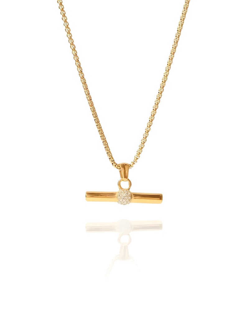 Collier pendentif barre en T pour femme en acier inoxydable plaqué or 18 carats avec oxydes de zirconium, ne ternit pas, cadeau tendance unique de style bohème minimaliste pour elle image 4