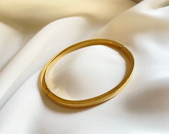 Bangle bracelet plain 18K Gold plated Stainless Steel women stack jewellery, none tarnish waterproof trendy boho minimal style gift for her