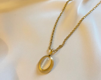 18K gold plated Stainless Steel twisted chain natural stone pendant necklace for women Waterproof Trendy unique vintage style gift for her