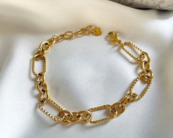 Bracelet chaîne à maillons en acier inoxydable plaqué or 18 carats, longueur réglable, ne ternit pas, cadeau unique tendance bohème minimaliste tendance pour elle