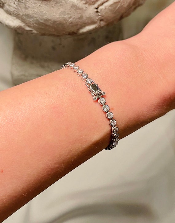 Silver Tennis Bracelet, Inlaid Round 3mm Top Shine 5A C