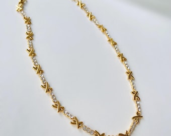 Women XO necklace Gemma choker shiny C.Zirconia stone inlay 18k Gold S.Steel chain waterproof none tarnish dainty trendy style gift for her