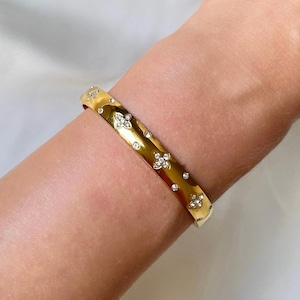 Armreif mit C.Zirconia pflasterte Klee Vergoldet S.Steel für Frauen Stapel kein Anlaufen wasserdicht trendy minimalen Stil Geschenk für sie