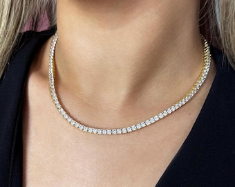 Tennis necklace choker high shine 5A+ iced out C.Zirconia Diamond unisex chain 3mm silver/gold filled trendy unique style gift for her/him
