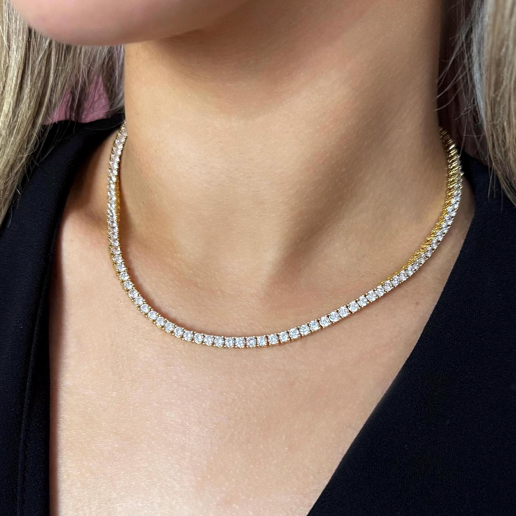 Tennis Necklace 18K White Gold Plated 5mm Round - Foto 8