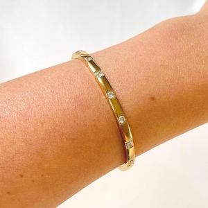 Bangle bracelet with Cubic Zirconium Gold plated Stainless Steel for women stack, none tarnish waterproof trendy minimal style gift for her