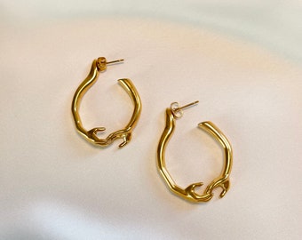 Stainless Steel C hands shape hoop stud women Earrings 18k Gold plated smooth finish Waterproof tarnish free Boho Unique style Gift For Her