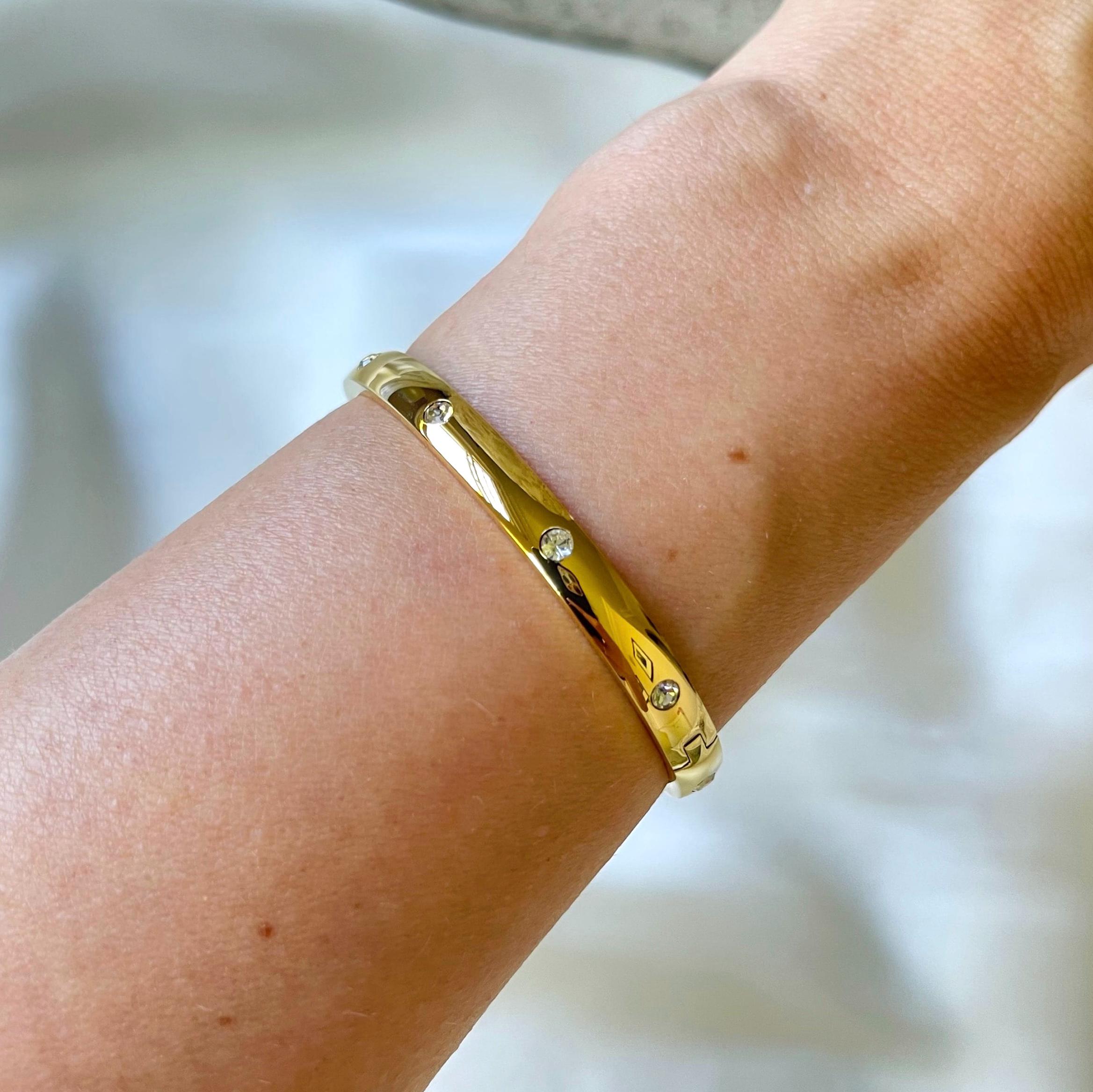 Bracelet Jonc En Acier Inoxydable Doré - Zirconium, Style Minimaliste Pour Femme