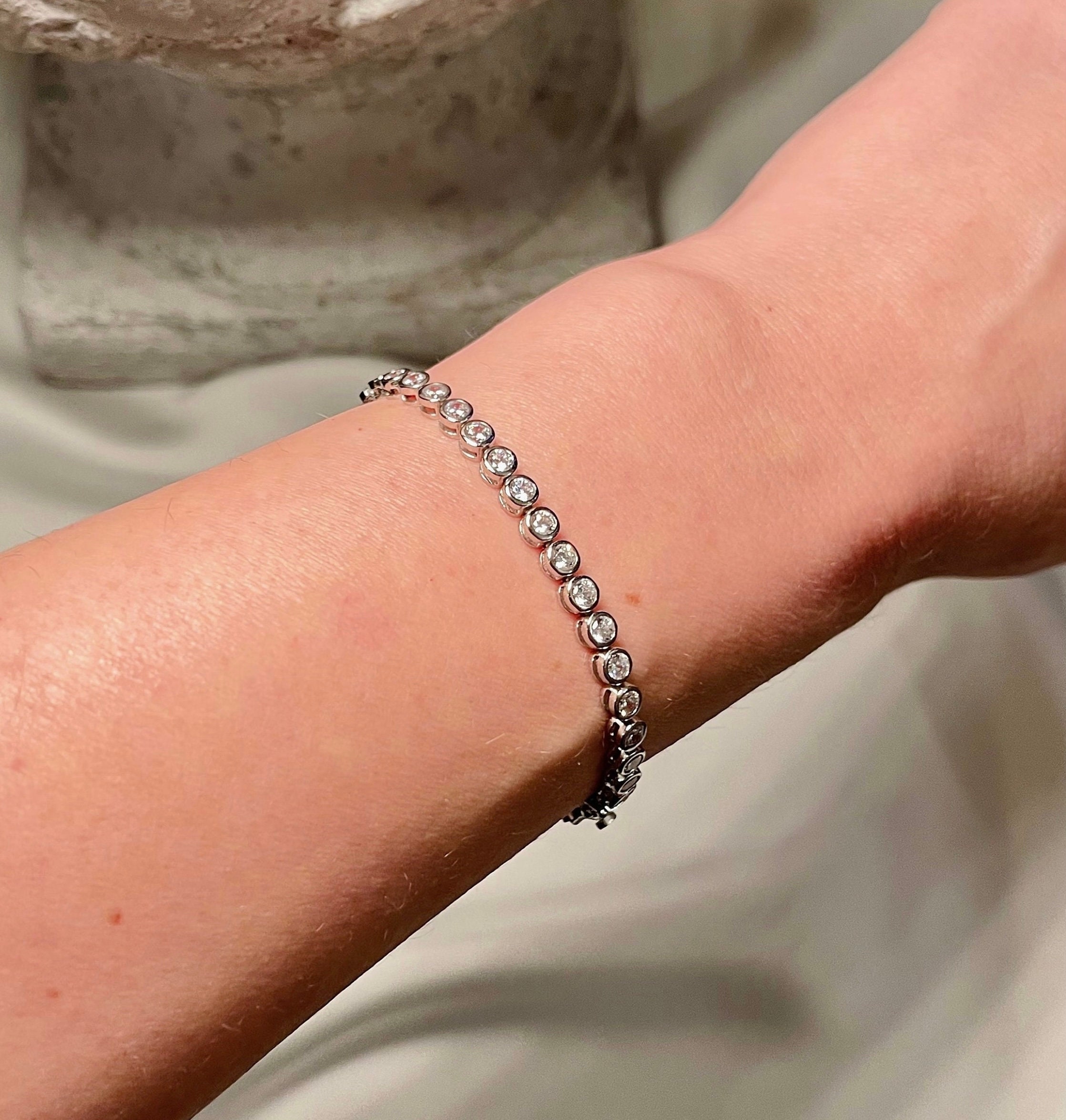 アクセサリー tennis bracelet 3mm 18K. 18cm 18k White Gold Plated Tennis Bracelet 3MM with Round