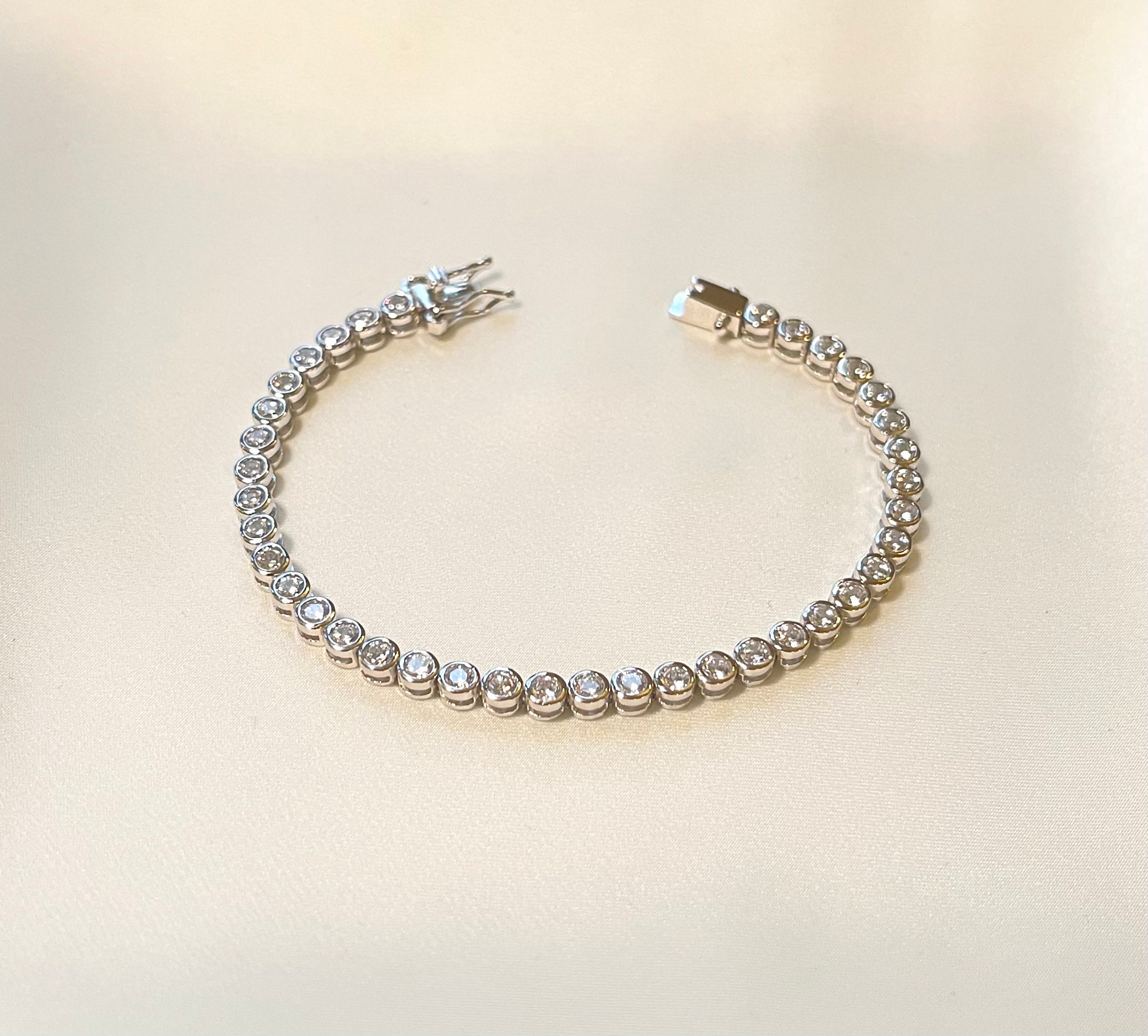 Silver Tennis Bracelet, Inlaid Round 3mm Top Shine 5A C