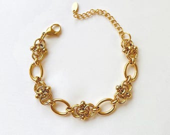 18k Gold plated Stainless Steel texture link chain bracelet none tarnish, hypoallergenic, waterproof trendy minimal style gift for her