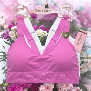 Juicy Couture Bubble Gum Pink & Snow White Bralette Comfort Sports Bras Size Medium New