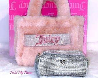 Juicy Couture Bag Faux Fur Plush Purse Blush Pink Mini Tote Bag & Coin Purse Gift Set