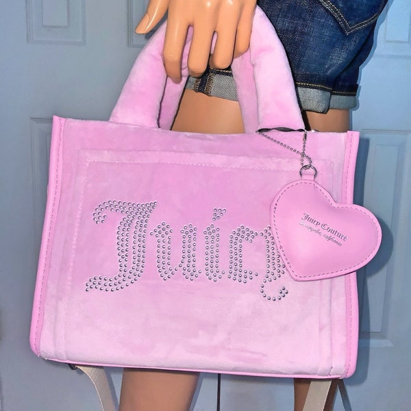 Juicy Couture Purse Fondant Pink Velour Mini Tote Crossbody Bag or Handbag New